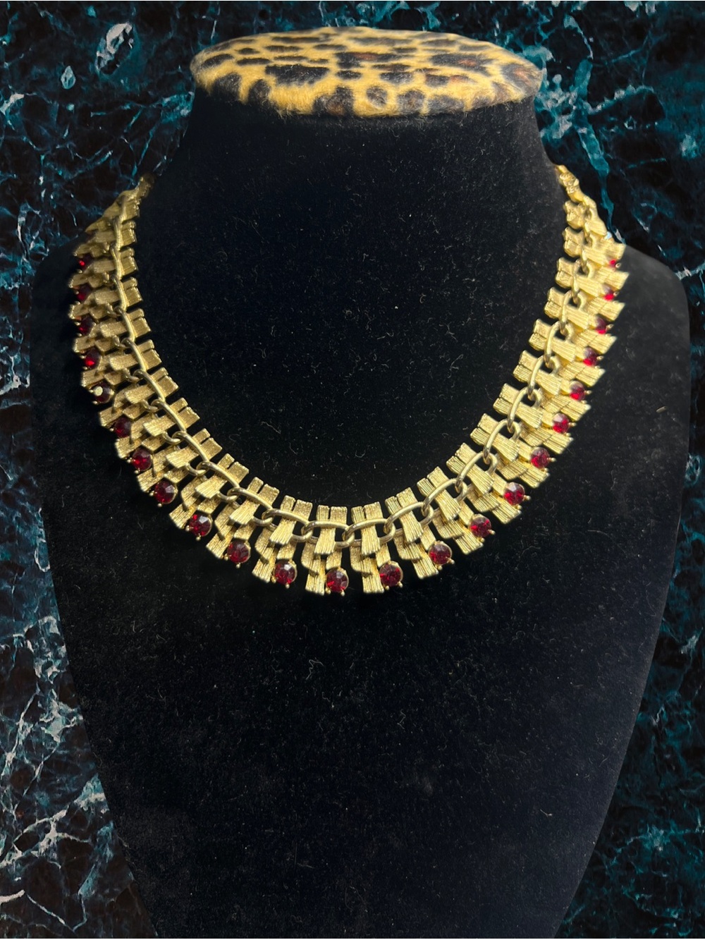Vintage 1955 Signed Lisner Demi-parure Necklace With Red Rhinestones.
